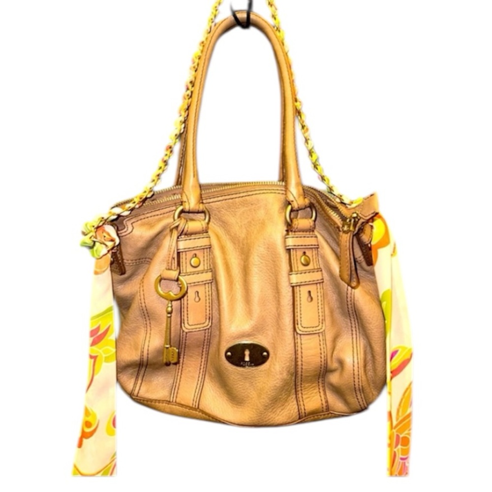 RARE FOSSIL Maddox Satchel High Quality Leather Speedy Bag Y2K Purse Key Fob